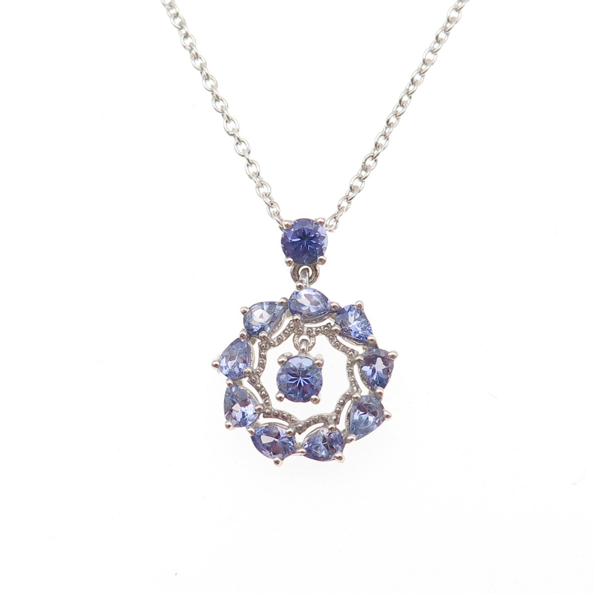 Chuck Clemency 925 Sterling Silver Real Tanzanite Cable Chain Necklace 18"