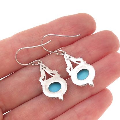 Samuel Benham 925 Sterling Silver Vintage Real Turquoise Dangle Earrings