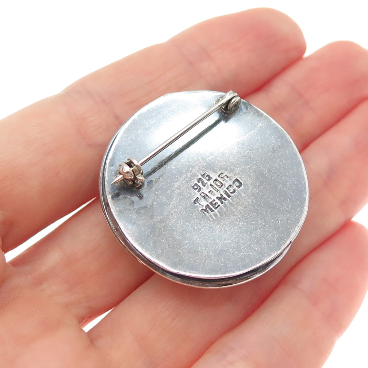 925 Sterling Silver 2-Tone Vintage Mexico Trinity Dome Oxidized Pin Brooch