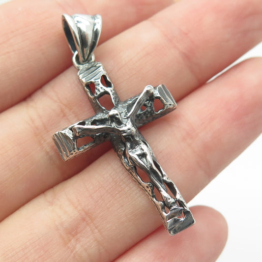 925 Sterling Silver Vintage Crucifix Cross Religious Oxidized Pendant