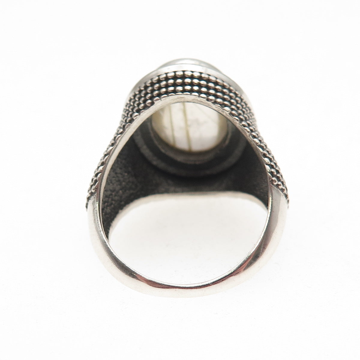 925 Sterling Vintage Real Rutilated Quartz Granulated Oxidized Ring Size 7