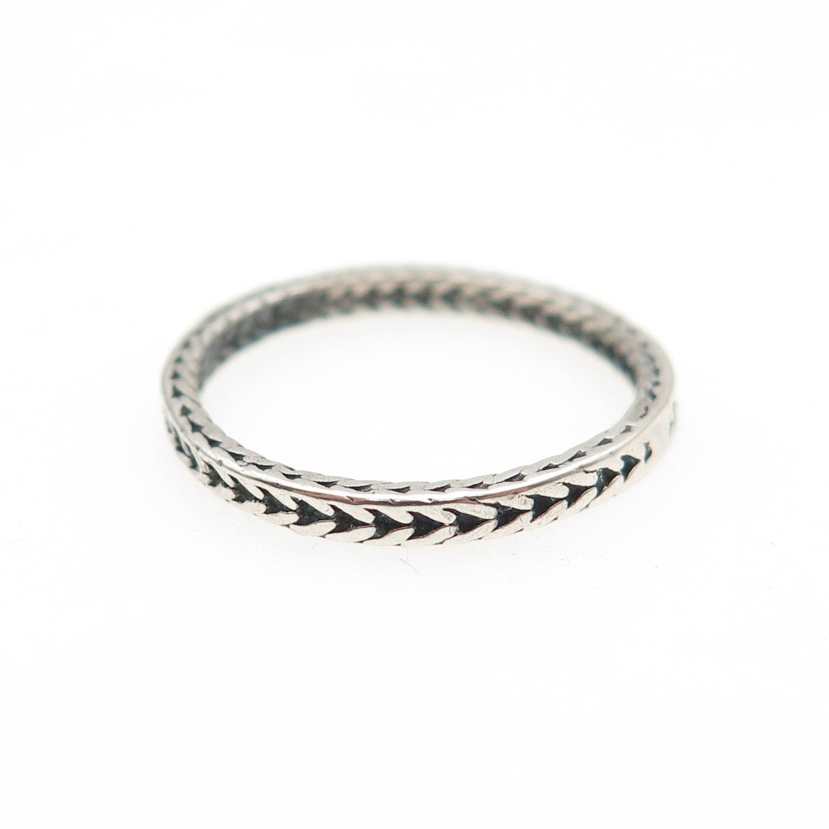 925 Sterling Silver Vintage Spiga Link Stackable Oxidized Band Ring Size 7