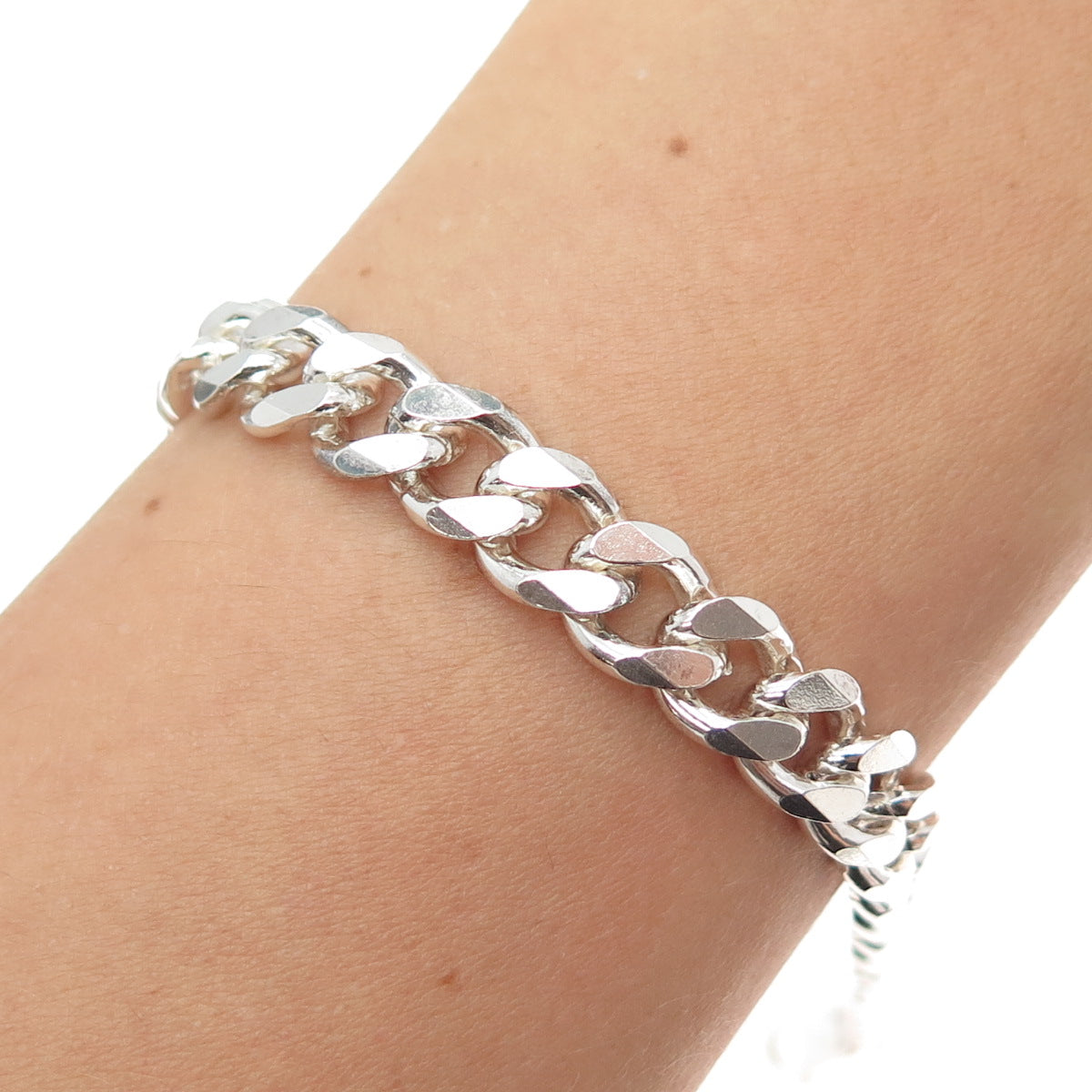 925 Sterling Silver Vintage Italy Curb Link Bracelet 8.5"
