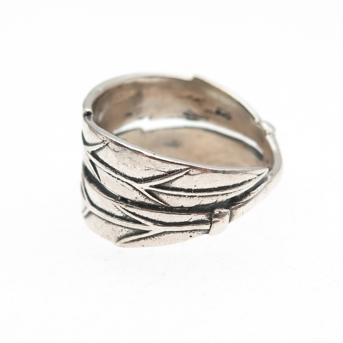 925 Sterling Silver Vintage Feather Oxidized Ring Size 7.5