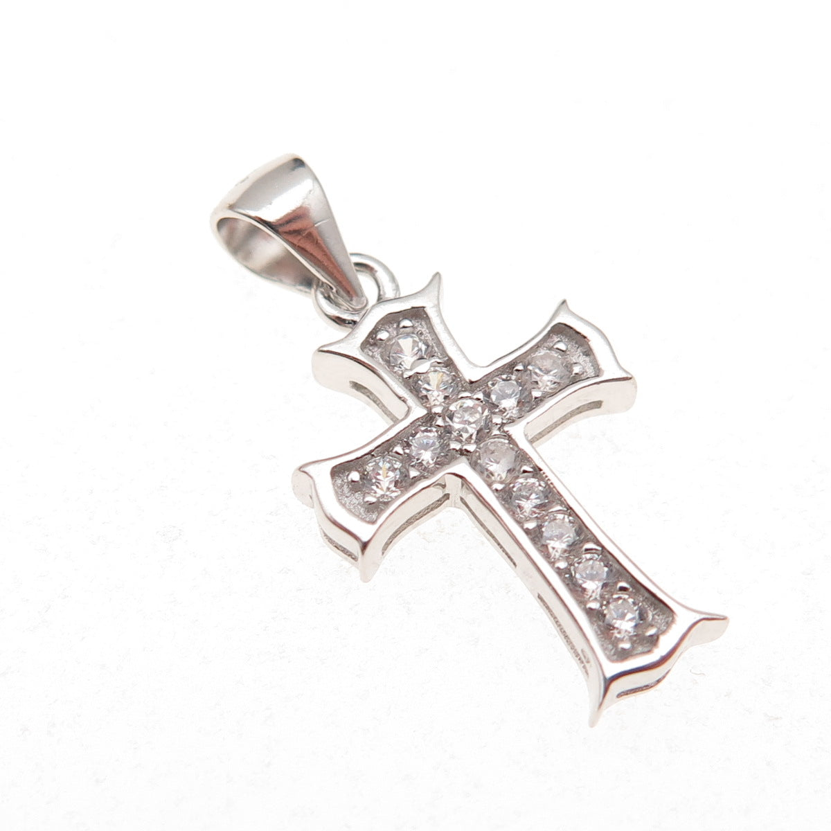 925 Sterling Silver Round-Cut C Z Cross Charm Pendant