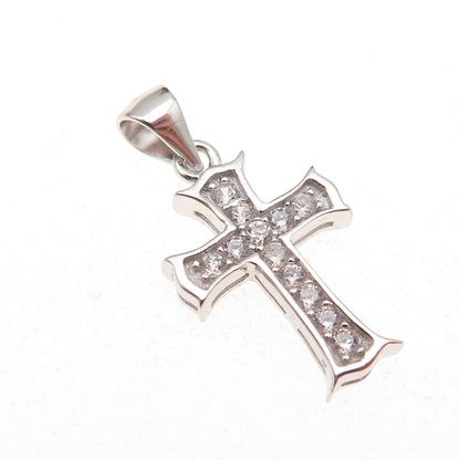 925 Sterling Silver Round-Cut C Z Cross Charm Pendant