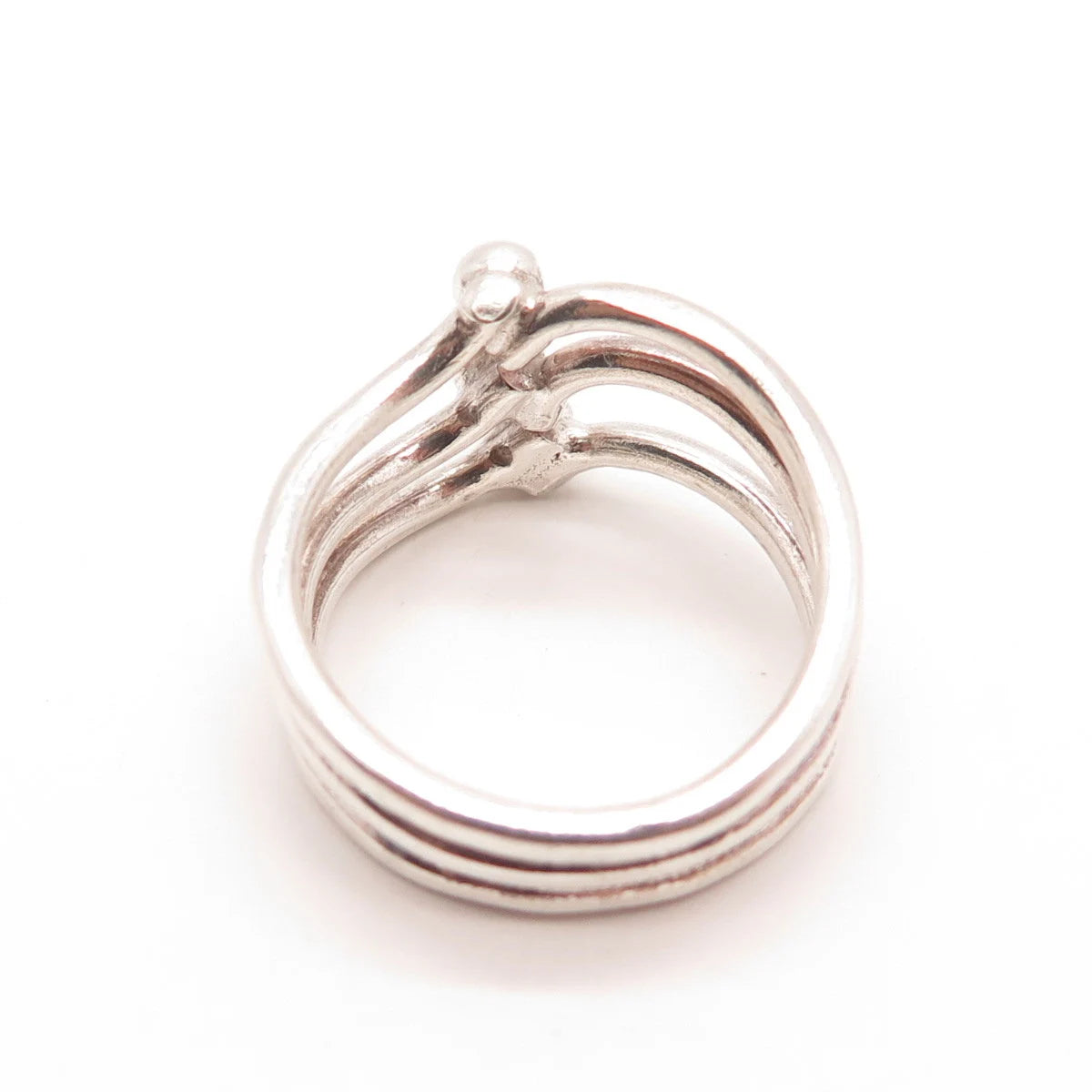 925 Sterling Silver Vintage Ball 3-Row Ring Size 8