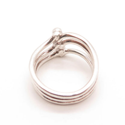 925 Sterling Silver Vintage Ball 3-Row Ring Size 8