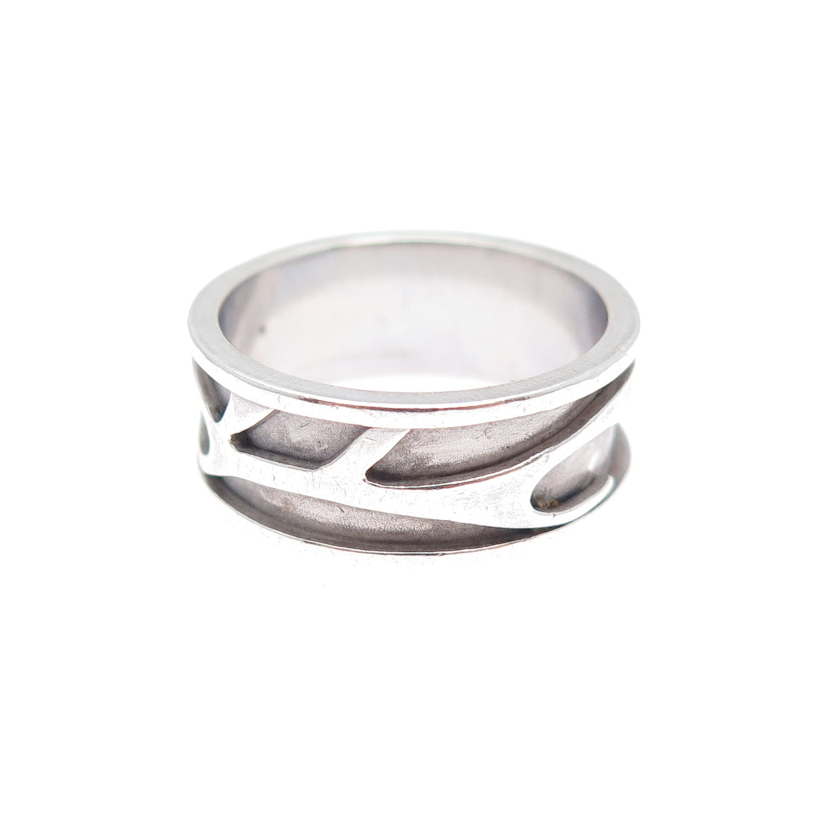 925 Sterling Silver Vintage Modernist Oxidized Biker Band Ring Size 6.25