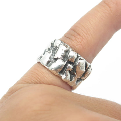 925 Sterling Silver Vintage Rock Stone Wide Band Ring Size 5