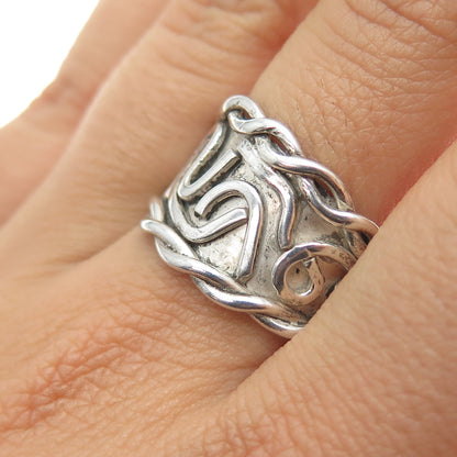 925 Sterling Silver Vintage Modernist Swirl Oxidized Ring Size 9