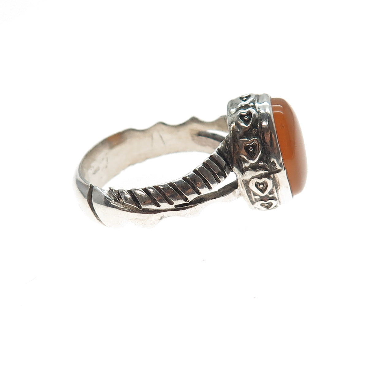 925 Sterling Silver Vintage Real Agate Modernist Oxidized Ring Size 13.25