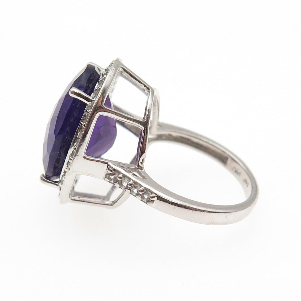 SAM 925 Sterling Silver Real Amethyst & White Topaz Ring Size 7