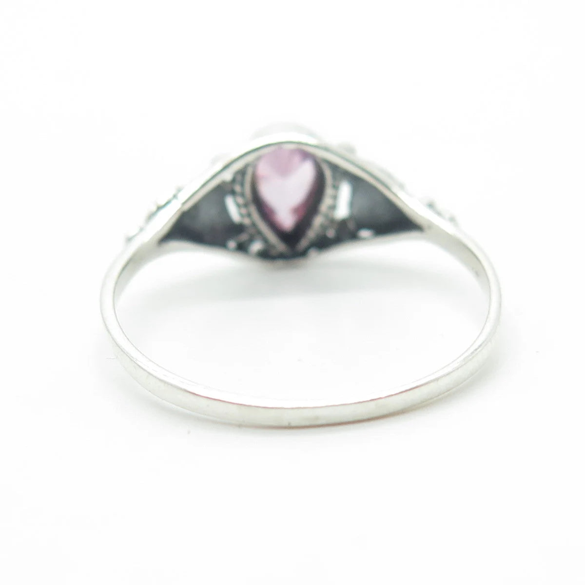 925 Sterling Silver Vintage Southwestern Pink C Z Swirl Tribal Ring Size 6.75