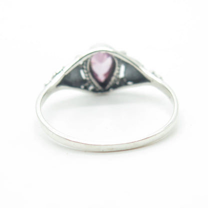 925 Sterling Silver Vintage Southwestern Pink C Z Swirl Tribal Ring Size 6.75