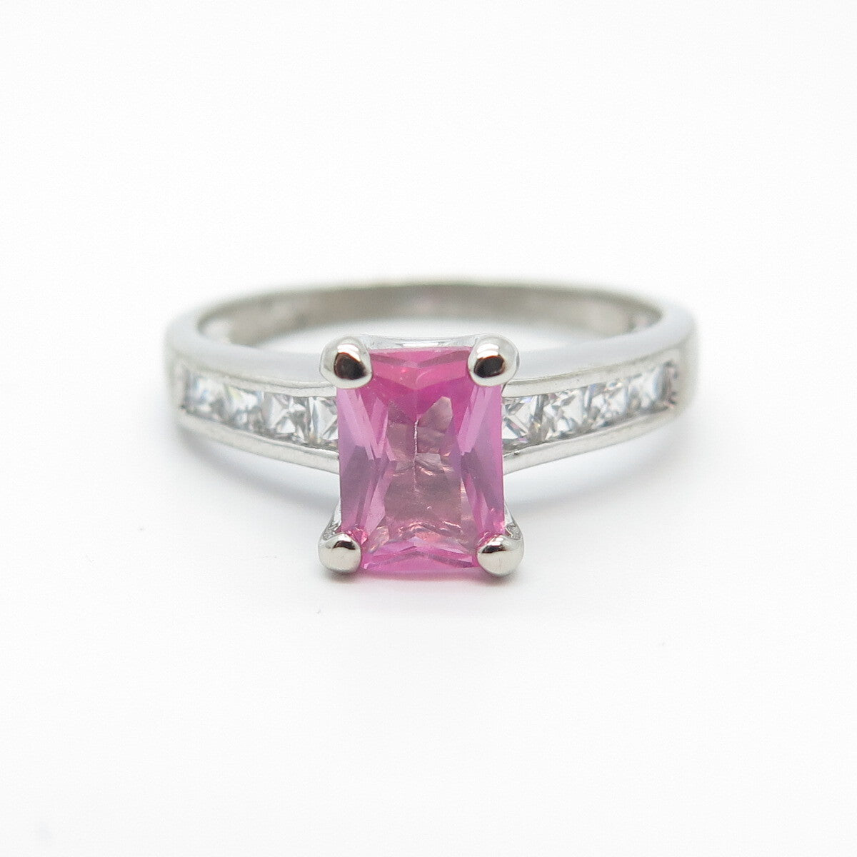 925 Sterling Silver Lab-Created Sapphire Gem & C Z Ring Size 7