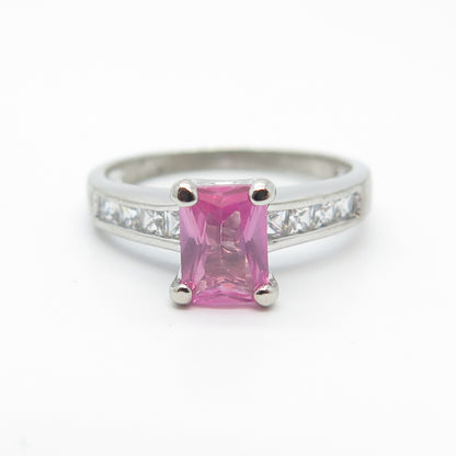 925 Sterling Silver Lab-Created Sapphire Gem & C Z Ring Size 7