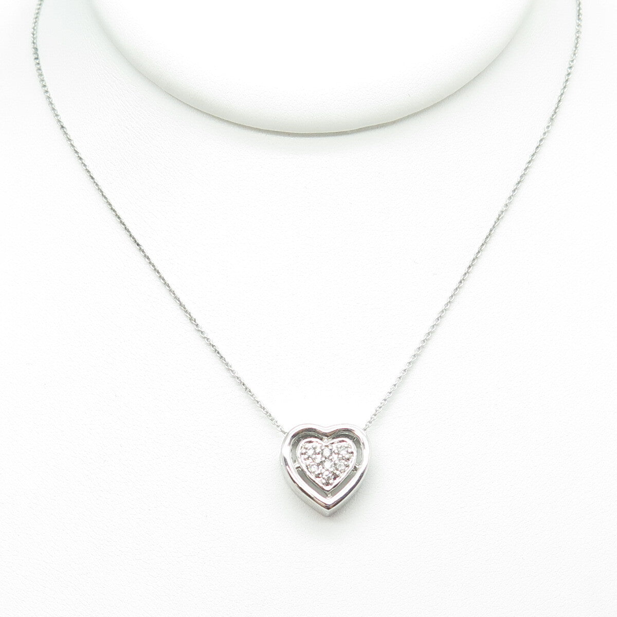 925 Sterling Silver Italy Round-Cut C Z Heart Cable Chain Necklace 16"