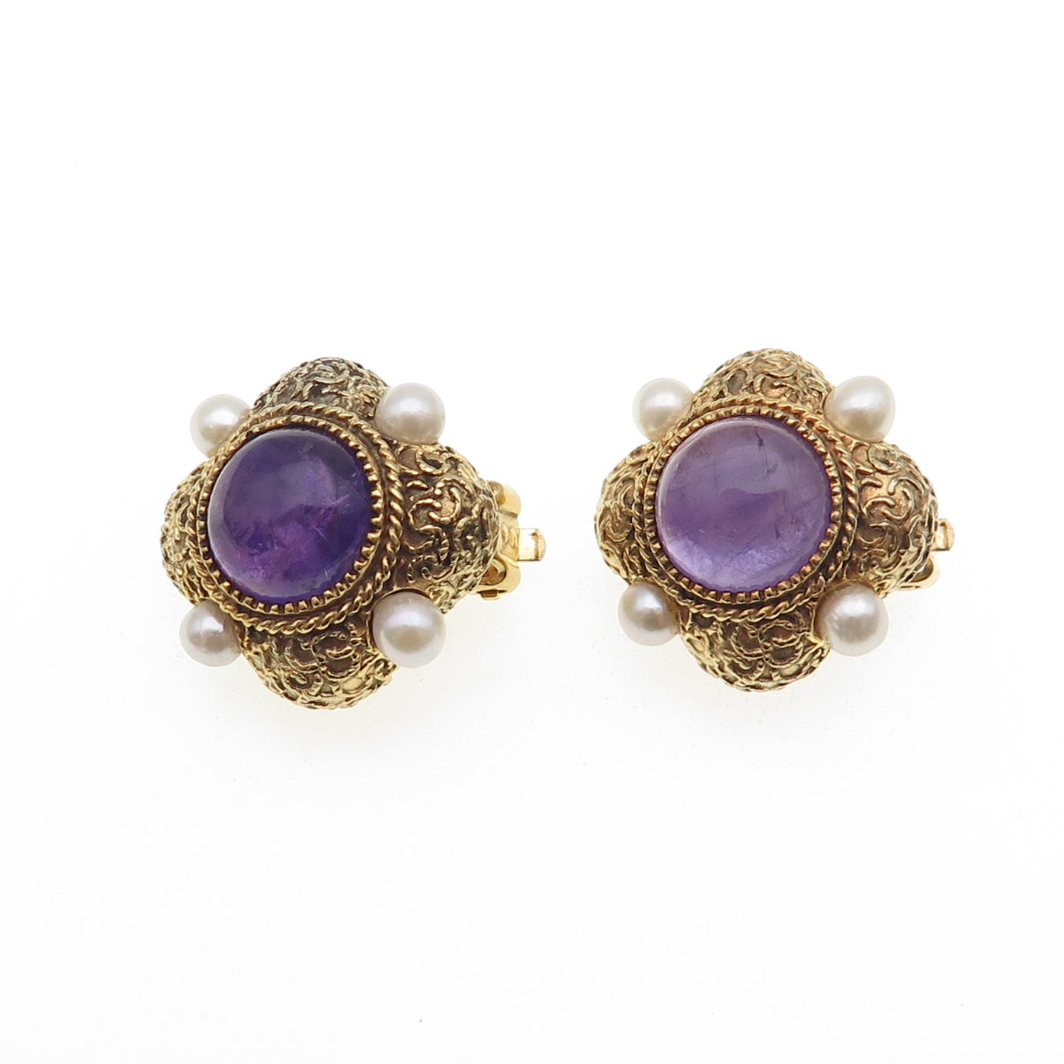 Museum of Fine Arts Sterling Silver GP Vintage Pearl & Amethyst Clip On Earrings