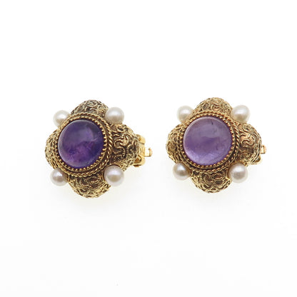 Museum of Fine Arts Sterling Silver GP Vintage Pearl & Amethyst Clip On Earrings