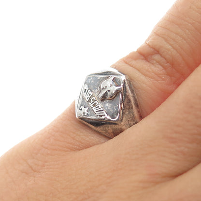 VARGAS 925 Sterling Silver Vintage Boy Scouts Oxidized Signet Ring Size 4