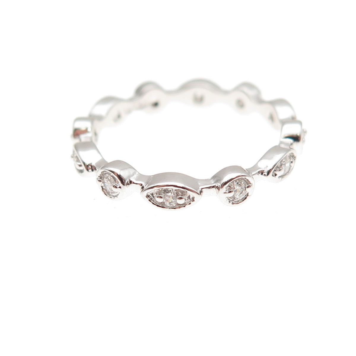 925 Sterling Silver Round-Cut C Z All Around Band Ring Size 6