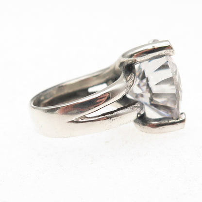 925 Sterling Silver Vintage Round-Cut C Z Modernist Oxidized Ring Size 6