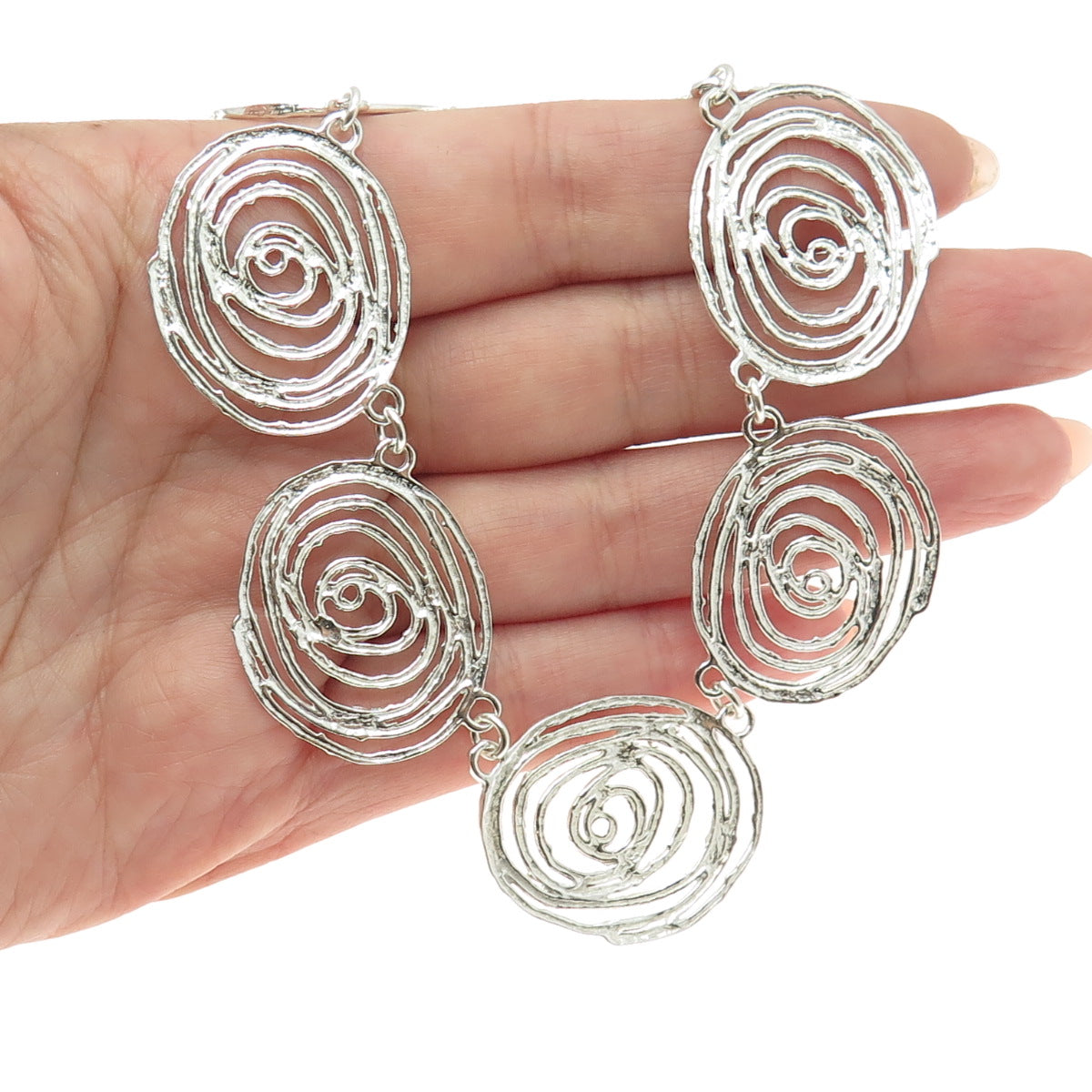 JEZLAINE 925 Sterling Silver Vintage Modernist Spiral Chain Necklace 16"