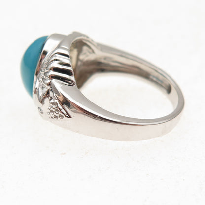 925 Sterling Silver Real Sleeping Beauty Turquoise & White Topaz Ring Size 8
