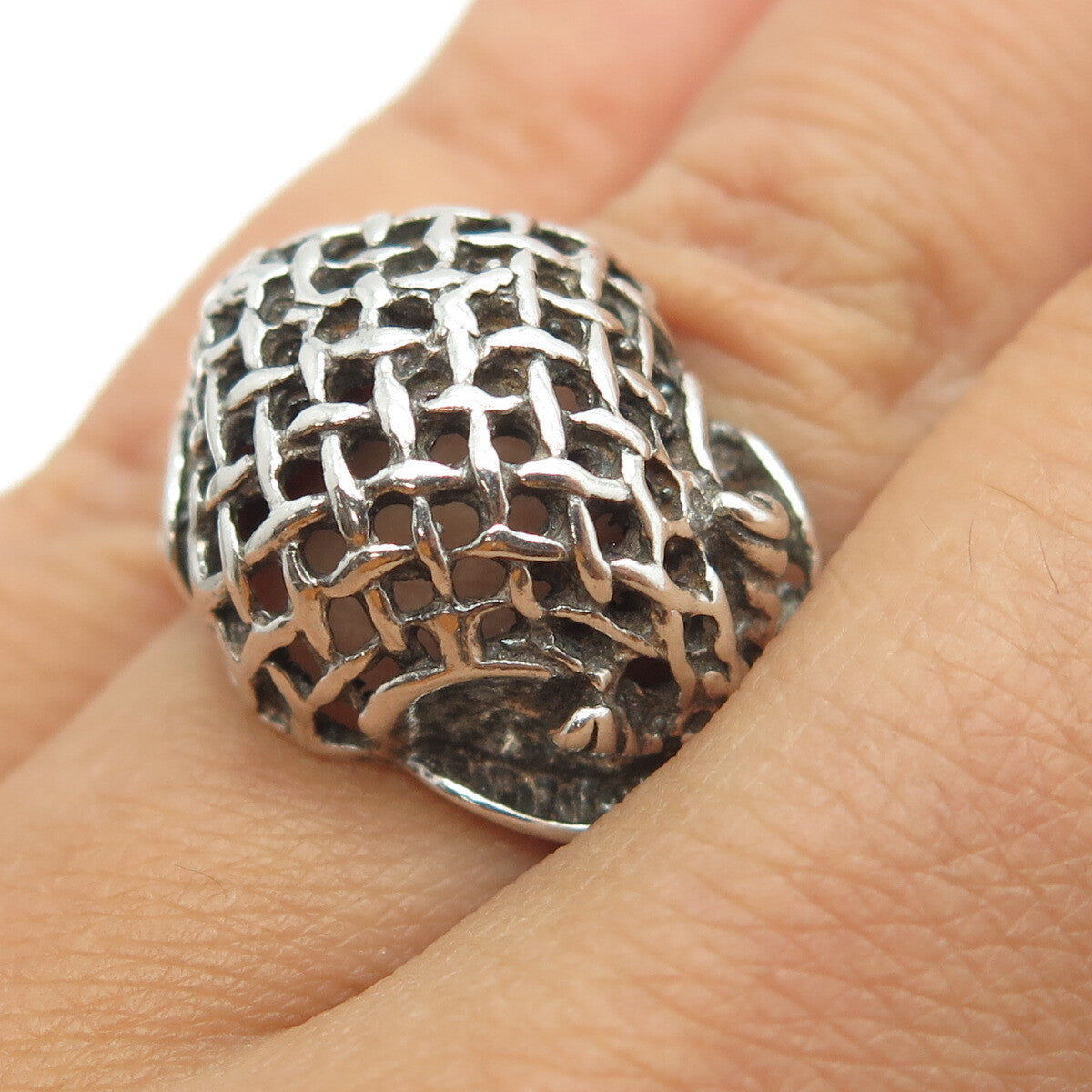 925 Sterling Silver Vintage Modernist Mesh Dome Ring Size 6.25