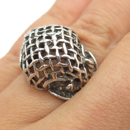 925 Sterling Silver Vintage Modernist Mesh Dome Ring Size 6.25