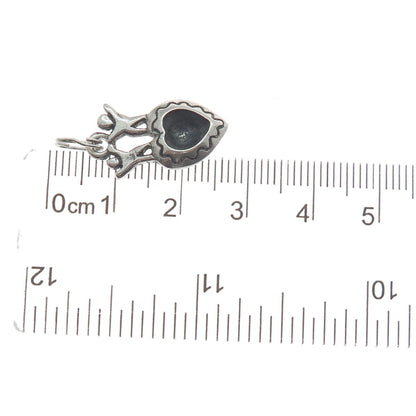 ANNI + CO 925 Sterling Silver Vintage Children Heart Oxidized Minimalist Pendant