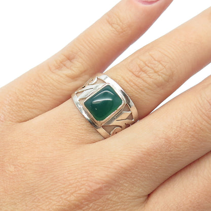 925 Sterling Silver Real Green Onyx Gemstone Ring Size 7.25