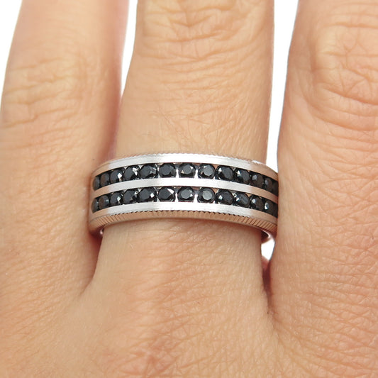 P. NINA 925 Sterling Silver 2-Tone Black C Z Ring Size 10.25