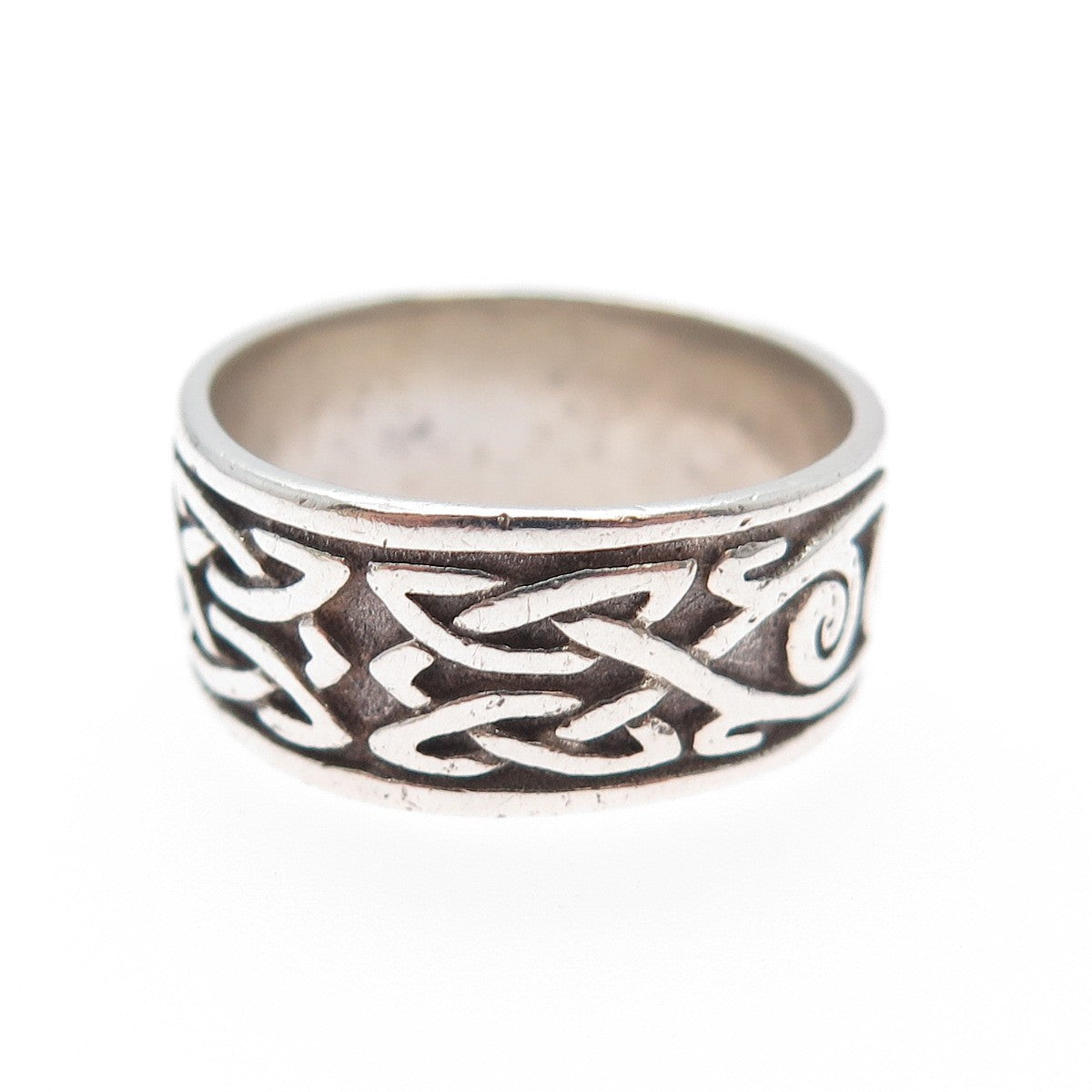 925 Sterling Silver Vintage Celtic Knot Oxidized Band Ring Size 7.25