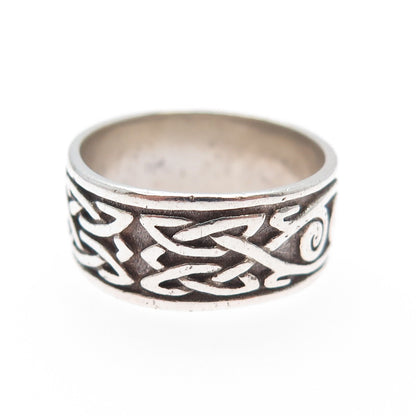 925 Sterling Silver Vintage Celtic Knot Oxidized Band Ring Size 7.25