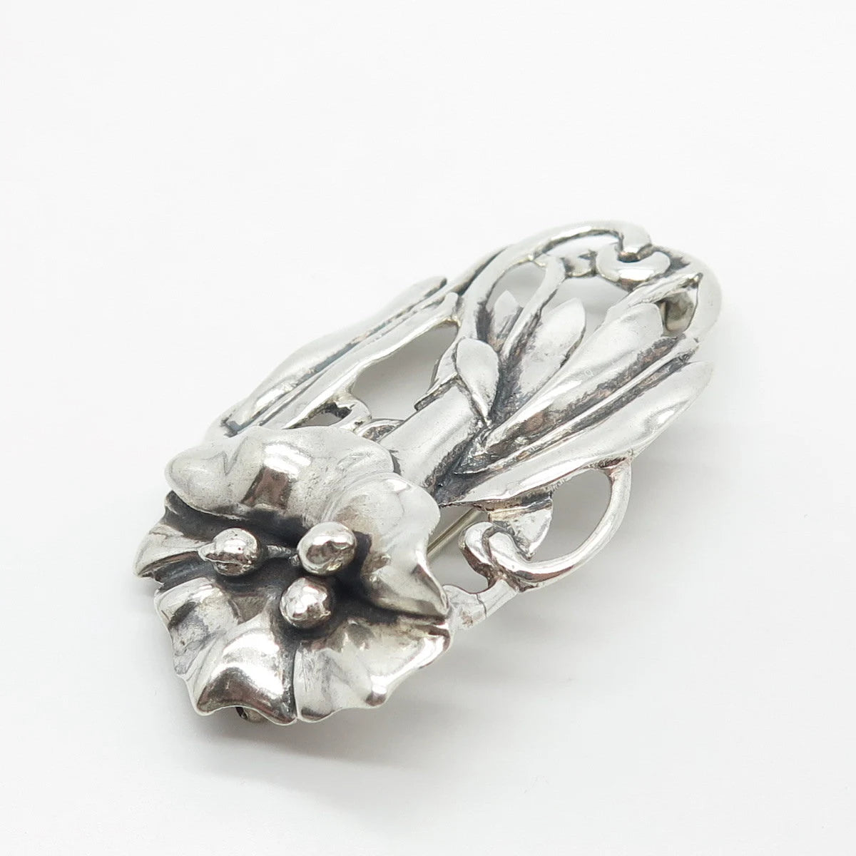 925 Sterling Silver Vintage Calla Lily Floral Pin Brooch
