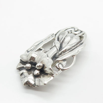 925 Sterling Silver Vintage Calla Lily Floral Pin Brooch
