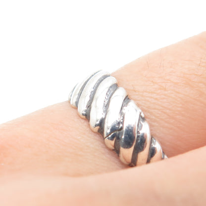 925 Sterling Silver Vintage Ribbed Oxidized Ring Size 9.25
