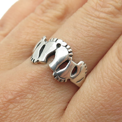 925 Sterling Silver Vintage Barefoot Family Ring Size 10.75