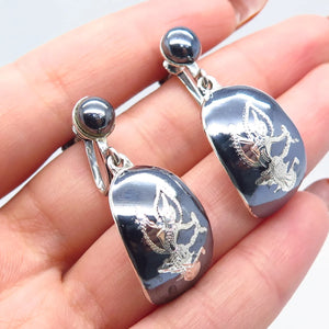 925 Sterling Silver Vintage Siam Niello Hindu Goddess Screw Back Earrings