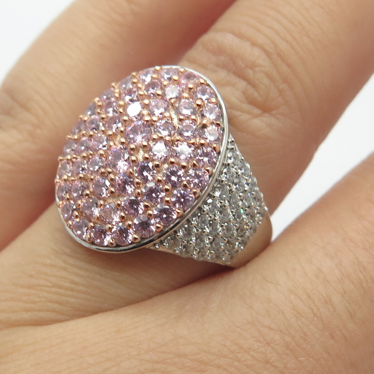 925 Sterling Silver PJC Pink C Z Oval Ring Size 6.75