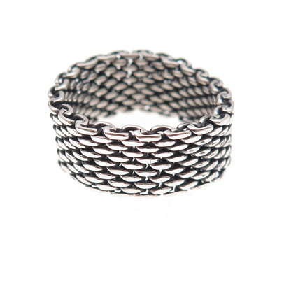 Tiffany & Co. 925 Sterling Silver Vintage Somerset Mesh Ring Size 10