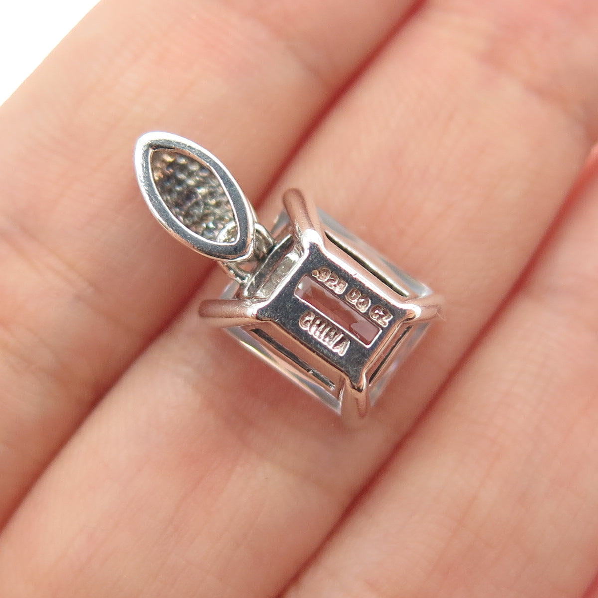 925 Sterling Silver Vintage Radiant-Cut C Z Minimalist Slide Charm Pendant