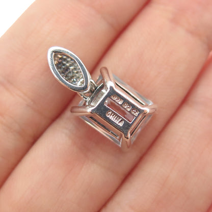 925 Sterling Silver Vintage Radiant-Cut C Z Minimalist Slide Charm Pendant