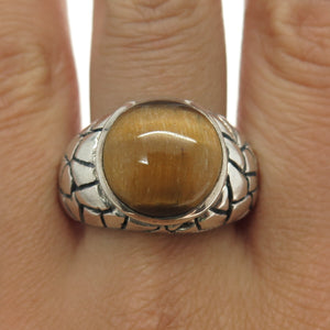 925 Sterling Silver Vintage Real Tiger Eye Gemstone Nugget Ring Size 11.75