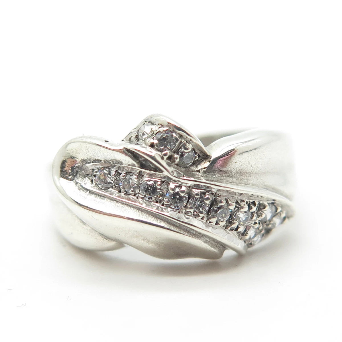 925 Sterling Silver Vintage White C Z Cocktail Ring Size 7.25