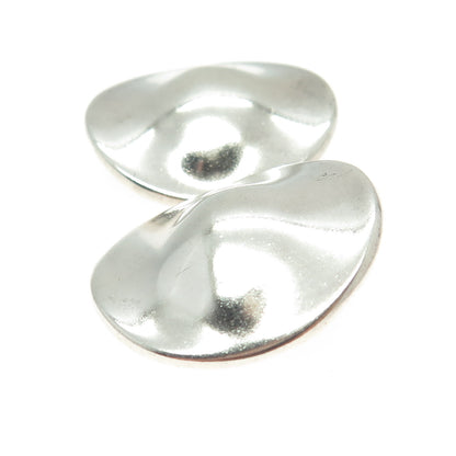 925 Sterling Silver Vintage Modernist Hammered Disc Clip On Earrings