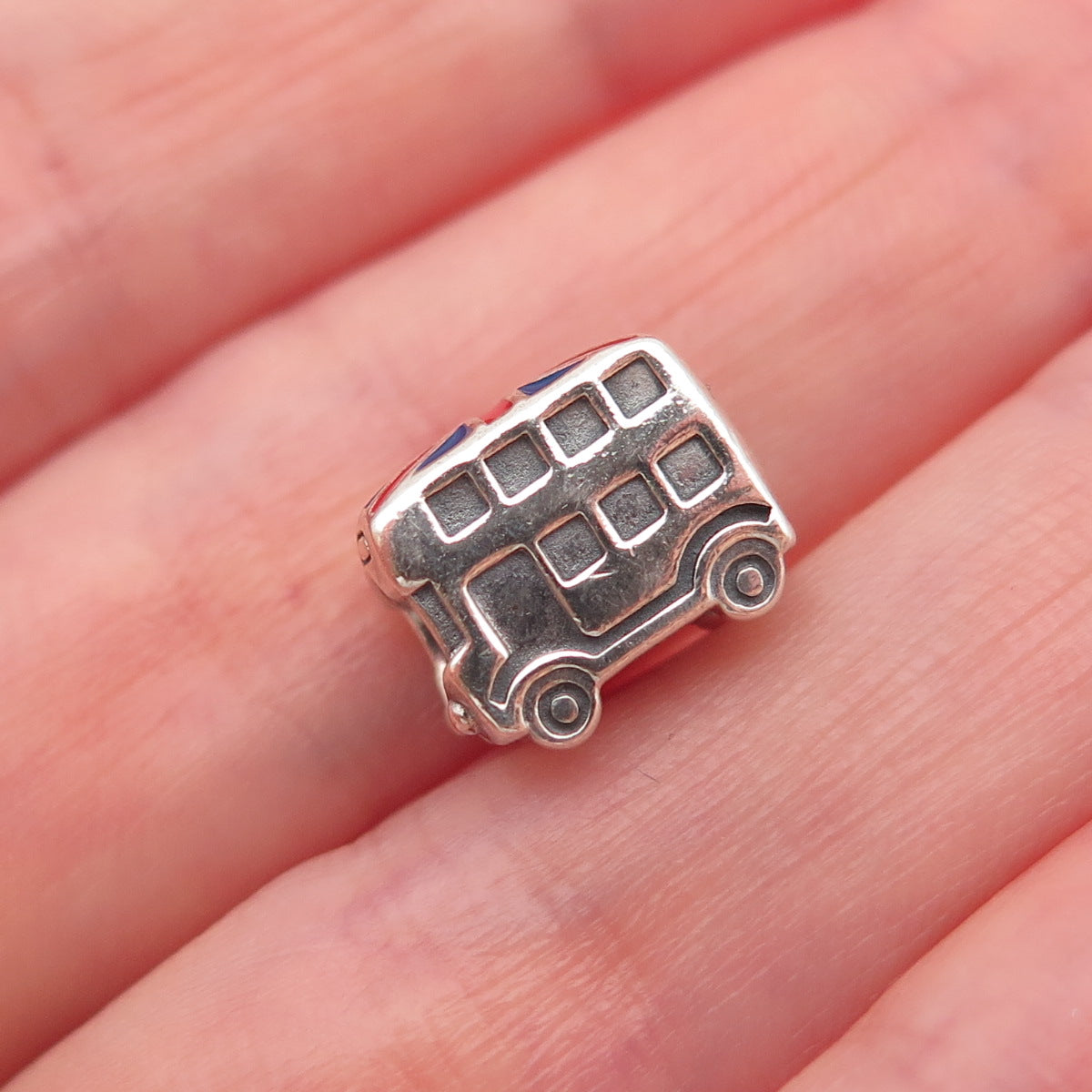 Pandora 925 Sterling Silver Enamel Union Jack London Bus Slide Bead Charm