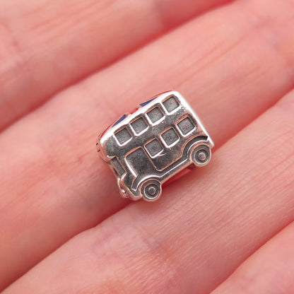 Pandora 925 Sterling Silver Enamel Union Jack London Bus Slide Bead Charm